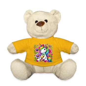 Rainbow Unicorn Floral Dream - Teddy Bear - sun yellow - Front