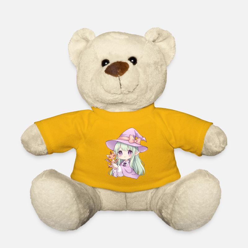 Sorcière d’anime kawaii avec dragon - Nounours - jaune soleil