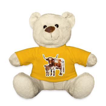 Texas Longhorn with Calf – Proud Western Family - Teddy Bear - sun yellow - Front