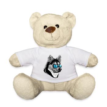 Husky avec des lunettes de soleil bleues - Nounours - jaune soleil - Devant