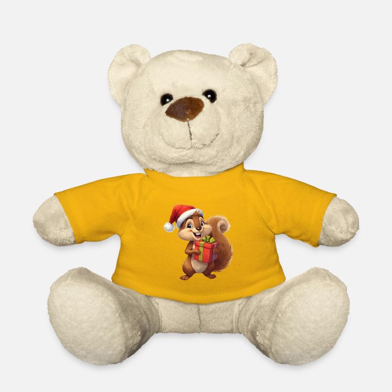 Christmas squirrel with gift - Teddy Bear - sun yellow