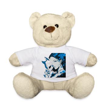 Young woman blue mask portrait with flowers - Teddy Bear - sun yellow - Front