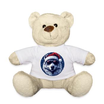 Wolf mit Weihnachtsmütze und Sonnenbrille - Teddy - Sonnengelb - Vorne