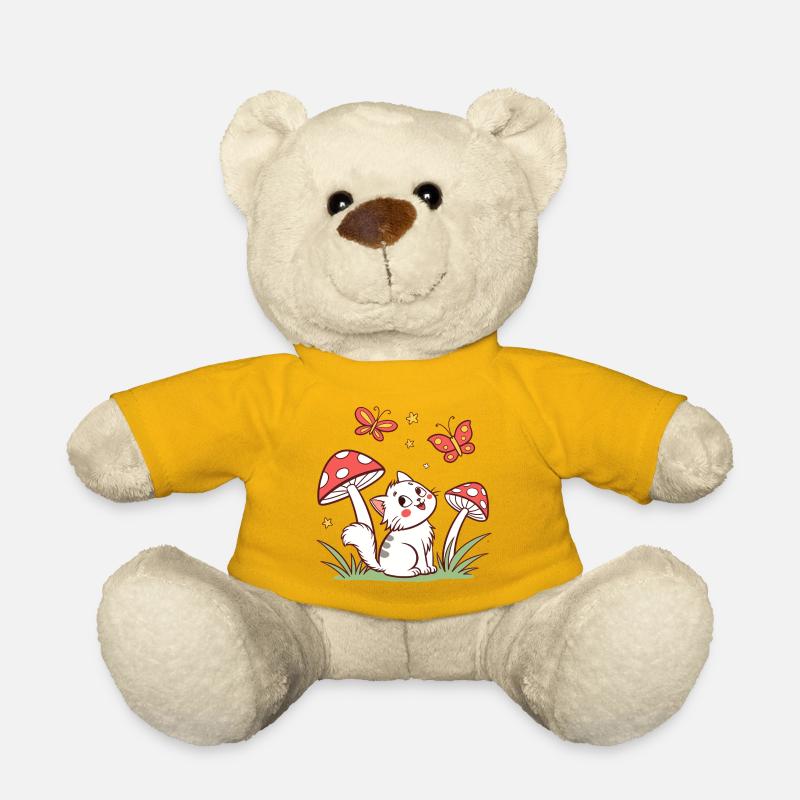 Verspielte Katze zwischen Pilzen - Teddy - Sonnengelb