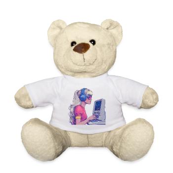 Retro Gamer Girl in Neon Style - Teddy Bear - sun yellow - Front