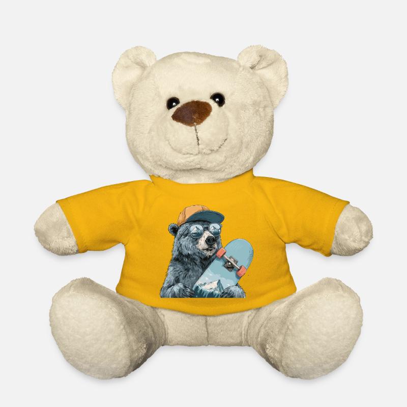 Bär Skater mit Bergreflexion - Teddy - Sonnengelb