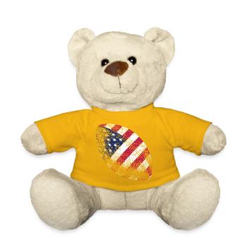 Patriotic American Flag Football Rugby Ball Art - Teddy Bear - sun yellow - Front