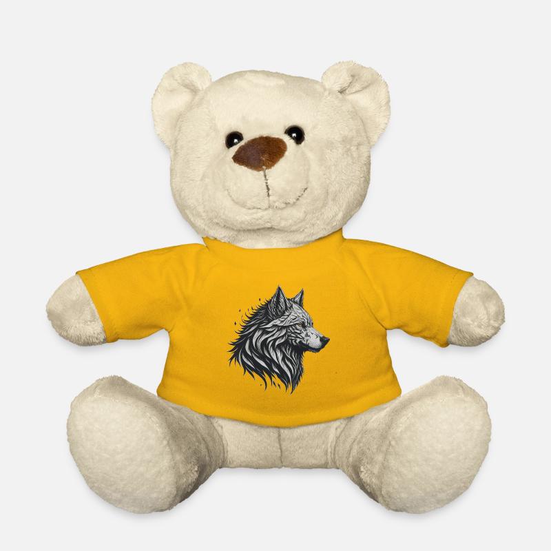 Geometrischer Schwarzer Wolf - Teddy - Sonnengelb