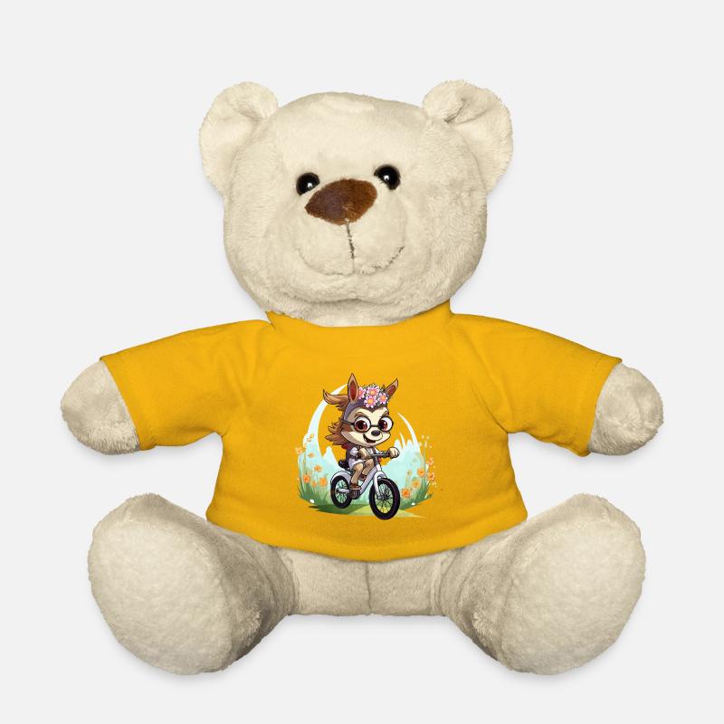 Cerf en couronne florale à vélo - Nounours - jaune soleil