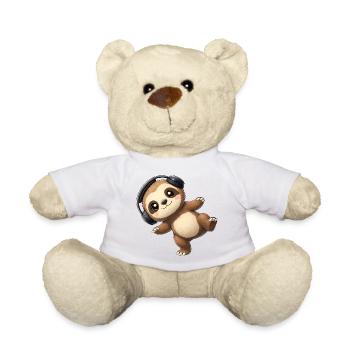 Cute sloth cartoon with headphones music dancing - Teddy Bear - sun yellow - Front