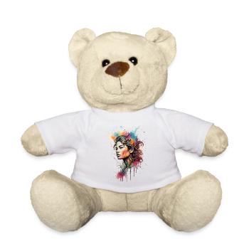 Aquarellmädchen: Regenbogen-Splash-Porträt - Teddy - Sonnengelb - Vorne