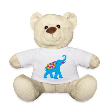 Elephant Blue Yoga Namaste Strength Decoration Indian Fan - Teddy Bear - sun yellow - Front