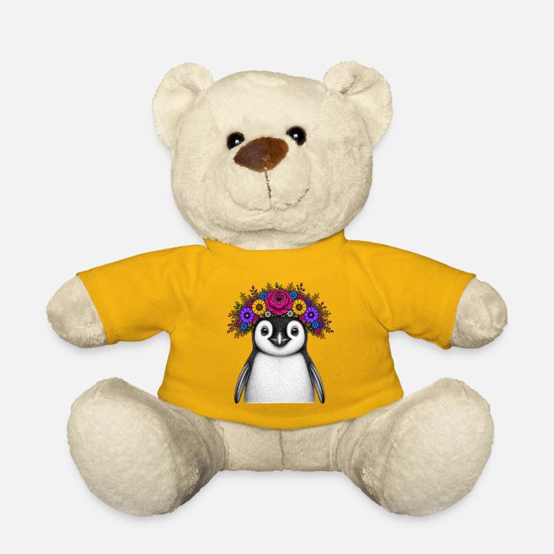 Penguin with flower crown - Teddy Bear - sun yellow