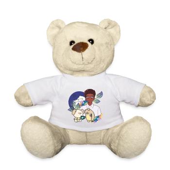 Anime-Junge und Tiere mit Krücken-Kunst - Teddy - Sonnengelb - Vorne