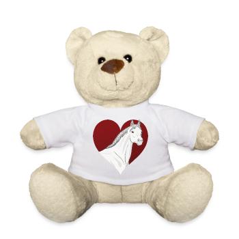 An Abbayan horse in front of a red heart - Teddy Bear - sun yellow - Front