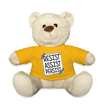 Resist Assist Persist Activism Motivation Logo - Teddy Bear - sun yellow - Front