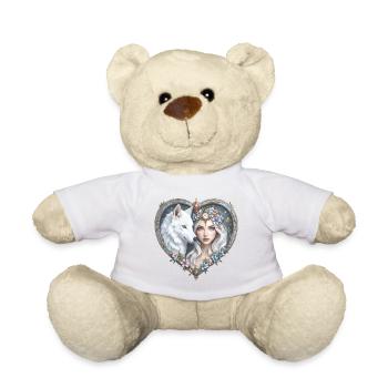 Florale Wolfsfrau im Herzen - Teddy - Sonnengelb - Vorne