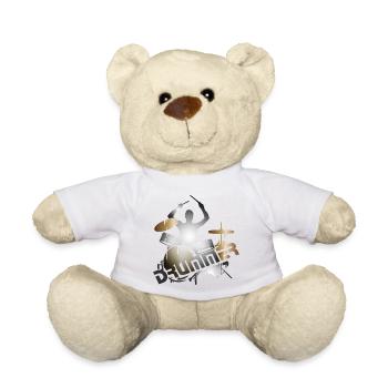 Schlagzeuger sitzt am Schlagzeug mit Typografie - Teddy - Sonnengelb - Vorne