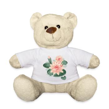 Water lily blossoms with bud in water lily pond - Teddy Bear - sun yellow - Front