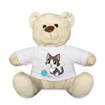 Schwarz-weißes Kawaii Kätzchen mit Nadelkissen (v02) - Teddy - Sonnengelb - Vorne