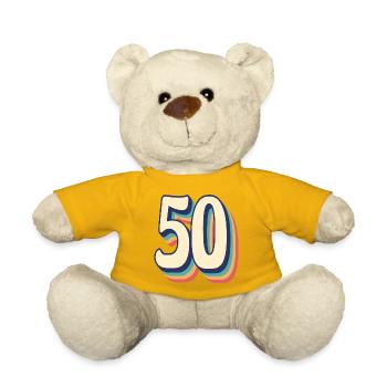 Vintage Retro T Shirt Number 50 Fify - Teddy Bear - sun yellow - Front