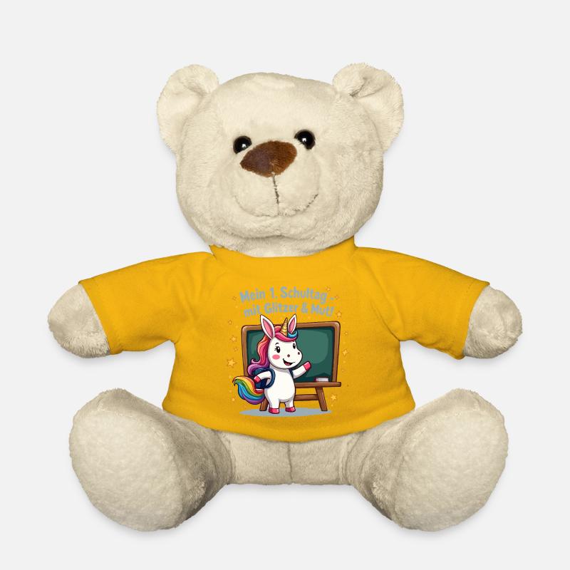 School Unicorn – 1st Grade with Glitter Start - Teddy Bear - sun yellow