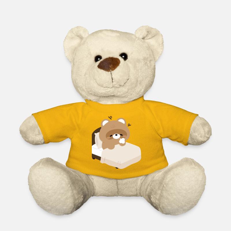 Gemütlicher schläfriger Biber auf dem Bett - Teddy - Sonnengelb