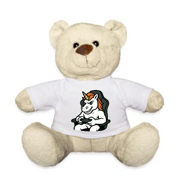 Gaming-Einhorn-Maskottchen im Gamer-Stuhl - Teddy - Sonnengelb - Vorne