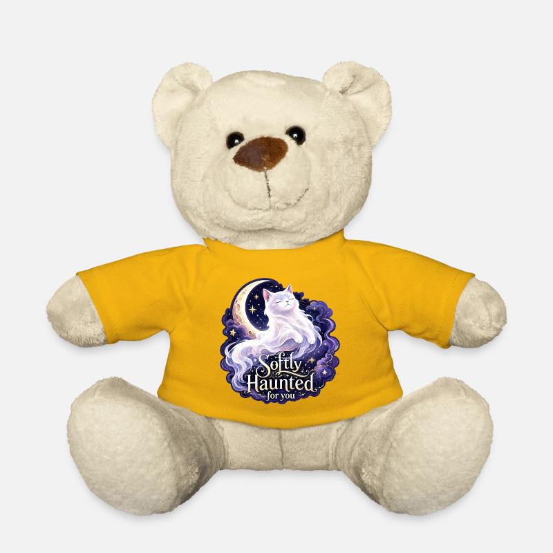 Softly Haunted White Moon Cat Gothic Celestial - Teddy Bear - sun yellow