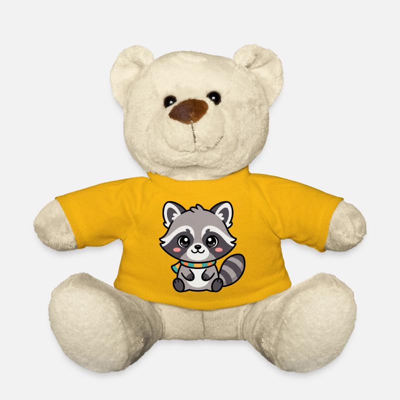 Cuddly raccoon with scarf - Teddy Bear - sun yellow
