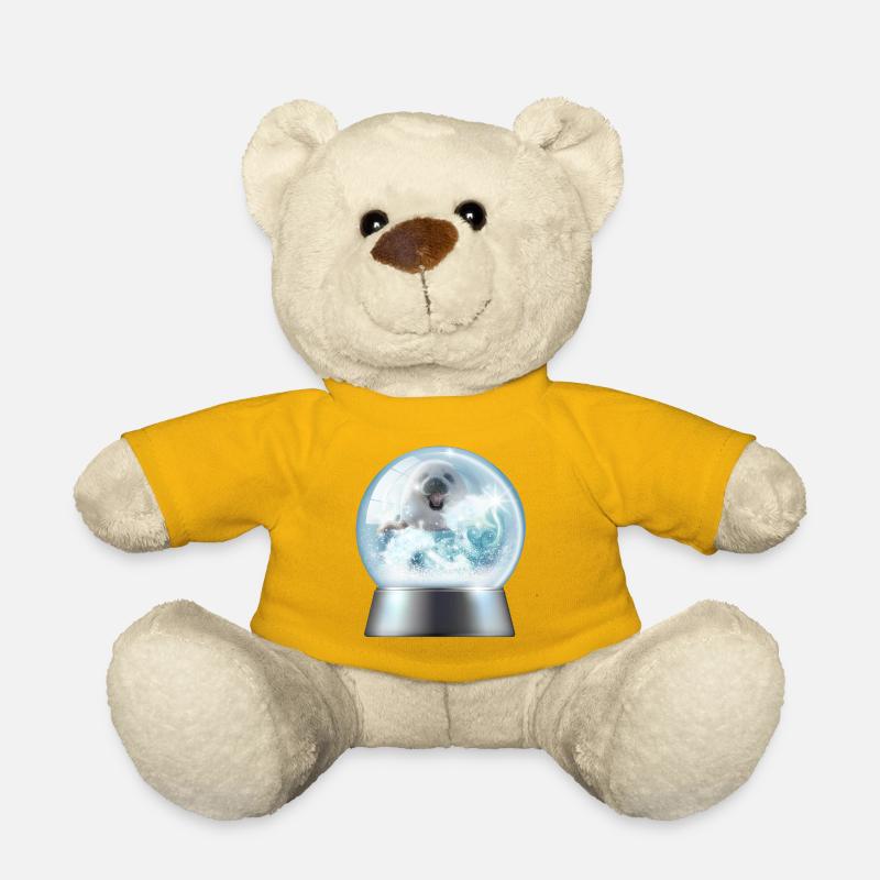 Boule à neige chiot en hiver - Nounours - jaune soleil