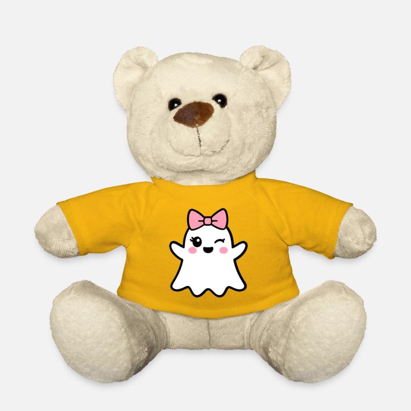 Kawaii Ghost with Pink Bow - Teddy Bear - sun yellow