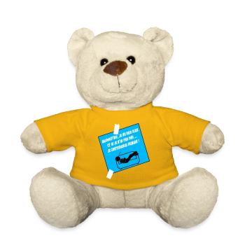 Humorist Quote on Blue Sofa - Teddy Bear - sun yellow - Front