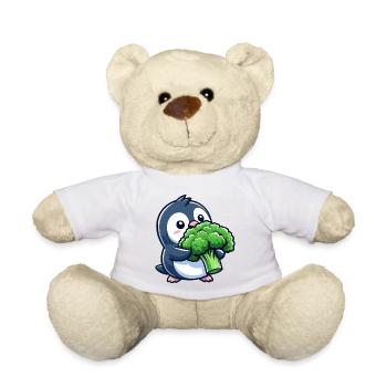 Funny Penguin with Broccoli Vegetables Vegan Comic - Teddy Bear - sun yellow - Front