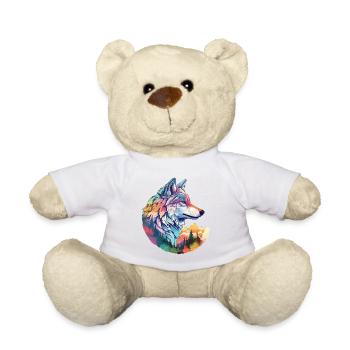 Wolf Wolf's Head Forest Nature Mountains Wilderness Colorful - Teddy Bear - sun yellow - Front
