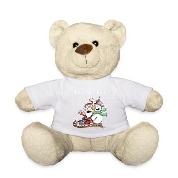 Santa Claus and Snowman ride a sledge - Gift - Teddy Bear - sun yellow - Front
