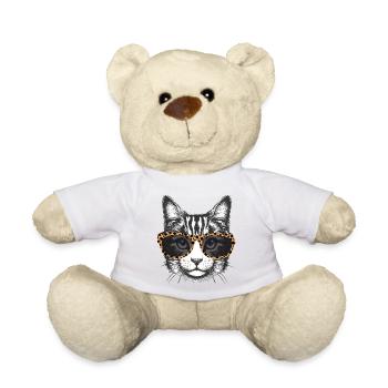 Porträt einer Katze mit Brille im Leoparden Look - Teddy - Sonnengelb - Vorne