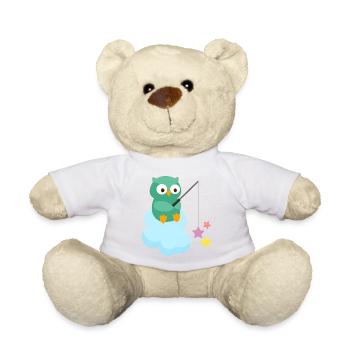 Süße Eule auf Wolke angelt bunte Sterne - Teddy - Sonnengelb - Vorne