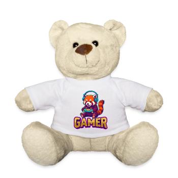 Red Panda Gamer with Headphones - Teddy Bear - sun yellow - Front