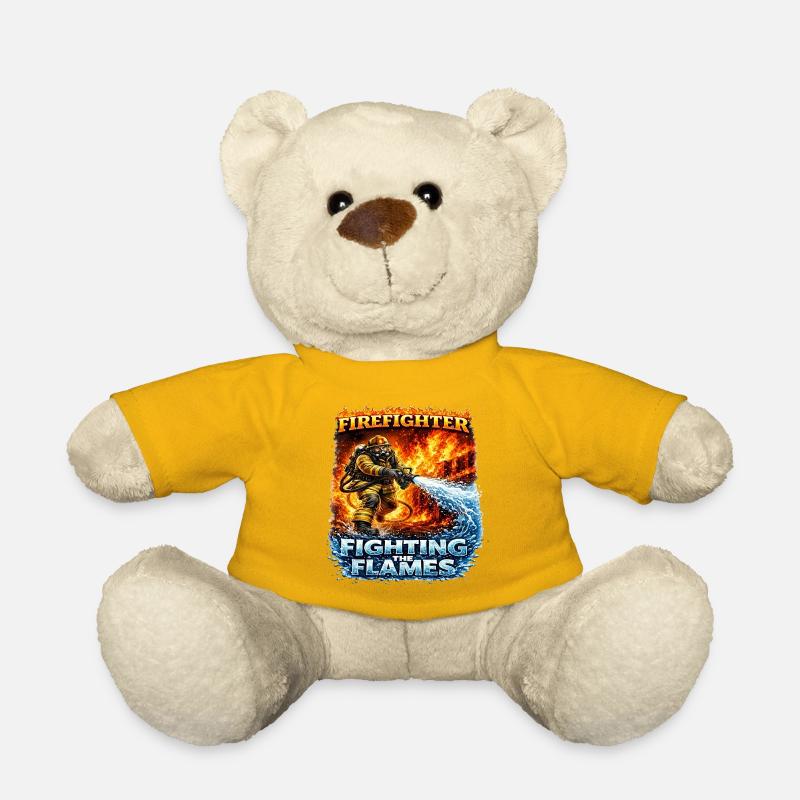Firefighter hero against flames - Teddy Bear - sun yellow