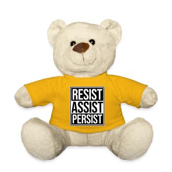 Resist Assist Persist Activism Motivation Logo - Teddy Bear - sun yellow - Front