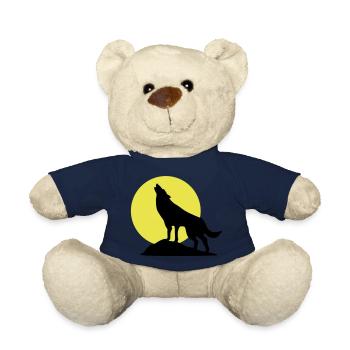 Wolve and Moon Silhouette, Wolf, Dog - Teddy Bear - french navy - Front