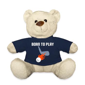 Born to play golf, golf clubs, golf ball, flames - Teddy Bear - french navy - Front