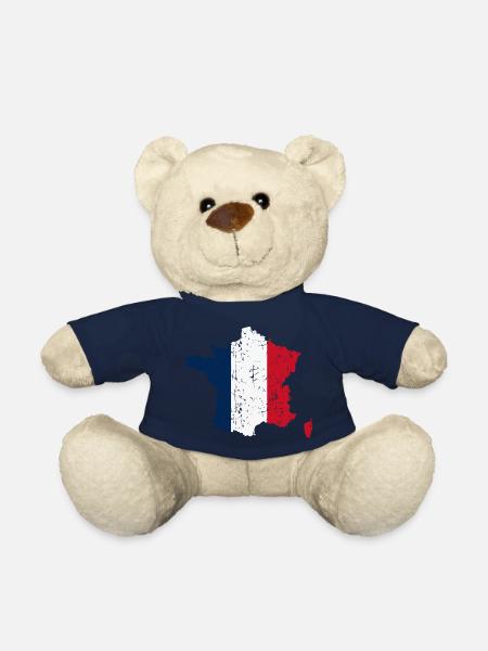 Carte de France Drapeau Vintage - Nounours - bleu marine