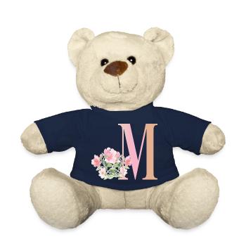 Lettre M avec fleurs - Nounours - bleu marine - Devant