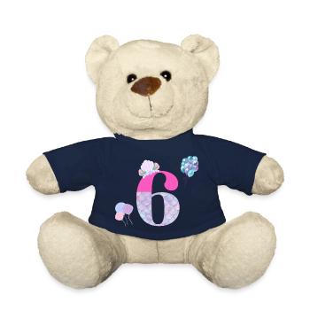 6th birthday mermaid - Teddy Bear - french navy - Front