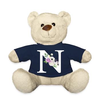 Purple floral letter n - Teddy Bear - french navy - Front