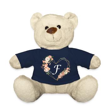 Buchstabe f florales goldenes Herz - Teddy - French Navy - Vorne