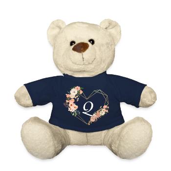 Buchstabe Q florales goldenes Herz - Teddy - French Navy - Vorne