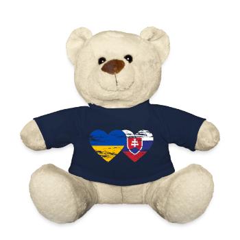 Ukraine Slovakia Flag Heart used - Teddy Bear - french navy - Front